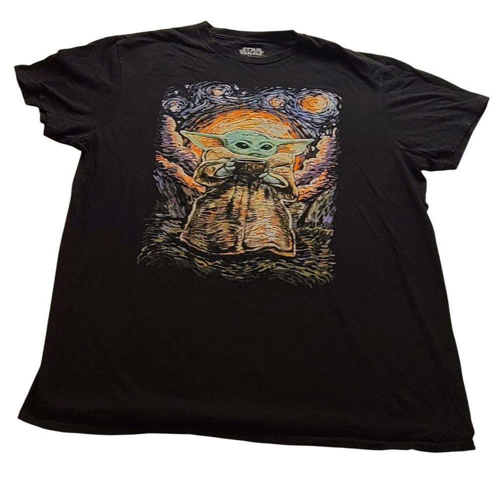 Star Wars Fifth Sun‎ Grogu Baby Yoda Starry Night Men's L Black Graphic T-Shirt